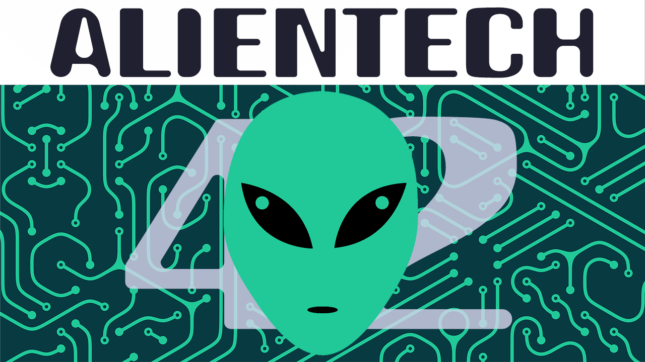 AlienTech42 Logo Top White with Black Eyes
